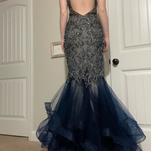 Beautiful beaded navy mermaid style dress - Picture 2 of 4